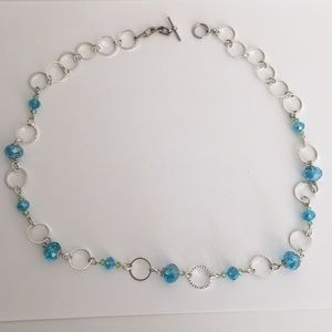 Blue beaded silver Necklace 25 inches